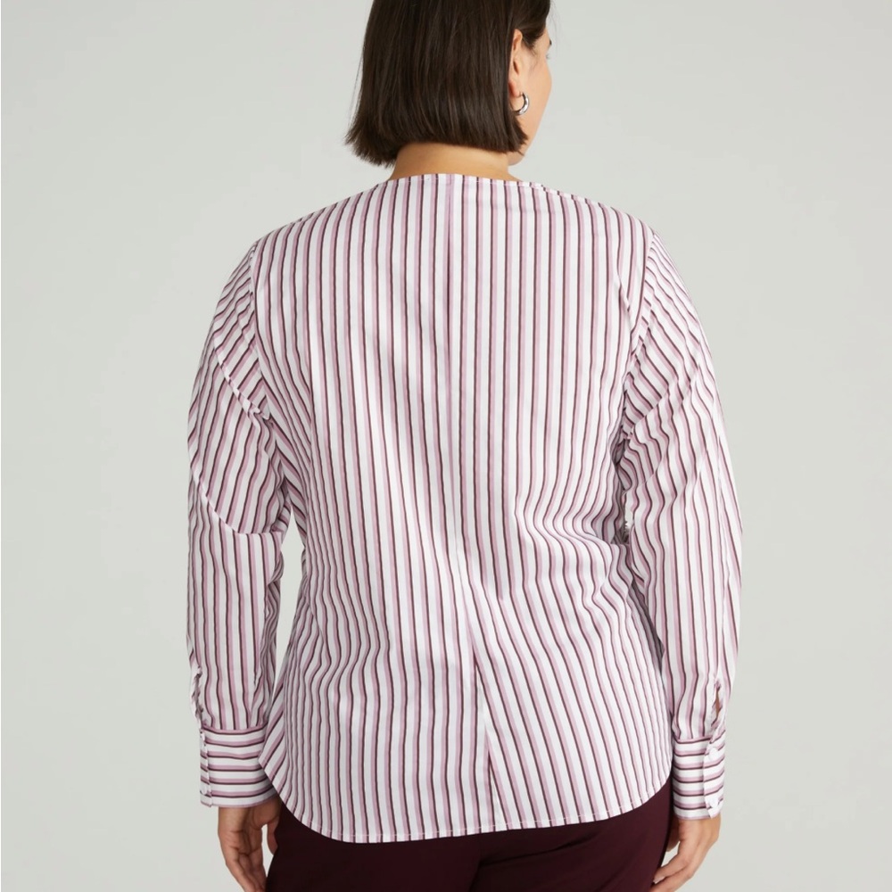 Universal Standard Pink and White Striped Button-Down Blouse